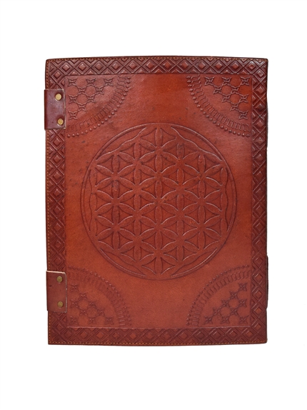 Grimoire en cuir Acajou Fleur de vie - Grand Format 2