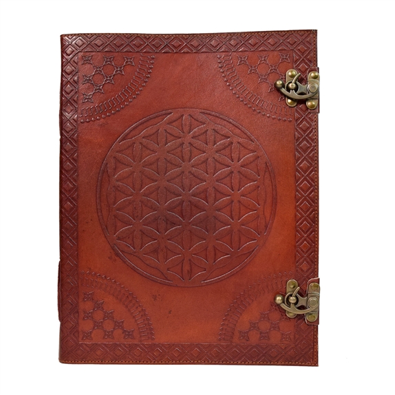 Grimoire en cuir Acajou Fleur de vie - Grand Format 5