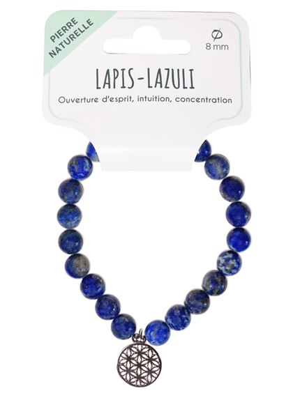 Bracelet Lapis-lazuli perles rondes 8 mm et breloque Fleur de vie 2