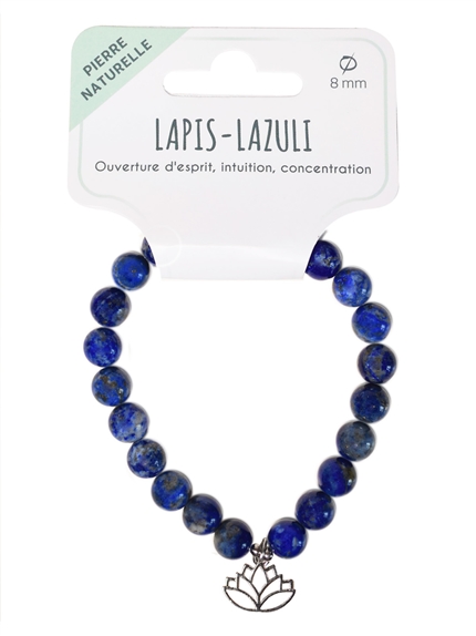 Bracelet Lapis-lazuli perles rondes 8 mm et breloque Lotus 2