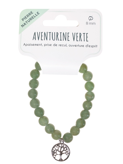Bracelet Aventurine verte perles rondes 8 mm et breloque Arbre de vie 2