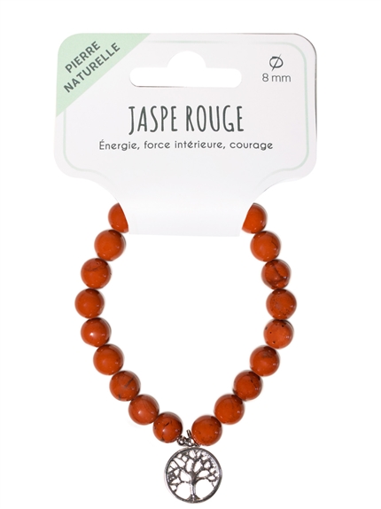 Bracelet Jaspe rouge perles rondes 8 mm et breloque Arbre de vie 2