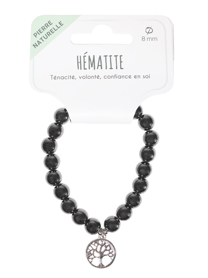 Bracelet Hématite perles rondes 8 mm et breloque Arbre de vie 2
