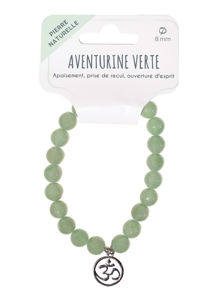 Bracelet Aventurine verte perles rondes 8 mm et breloque Om 2