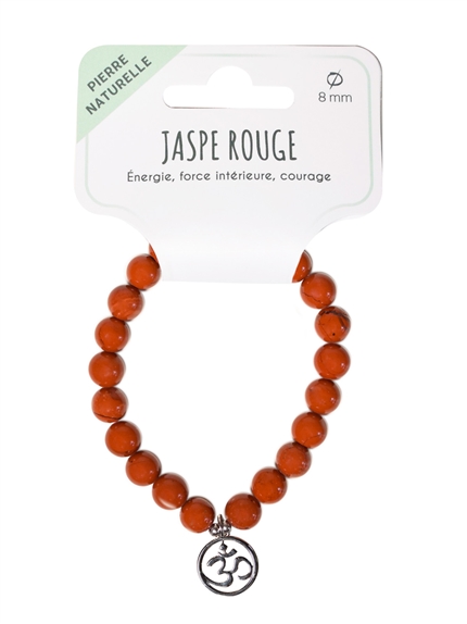 Bracelet Jaspe rouge perles rondes 8 mm et breloque Om 2
