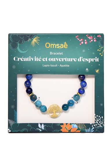 Bracelet Perles rondes 8 mm Lapis-Lazuli et Apatite Charm Arbre de vie 2