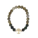 Bracelet Perles rondes 8 mm Agate Mousse et Labradorite Charm Arbre de vie 4