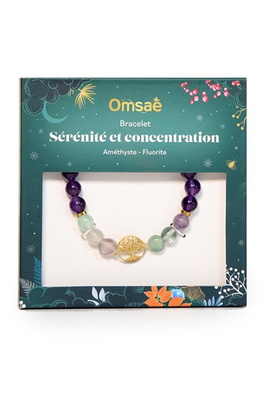 Bracelet Perles rondes 8 mm Fluorite et Améthyste Charm Arbre de vie 2