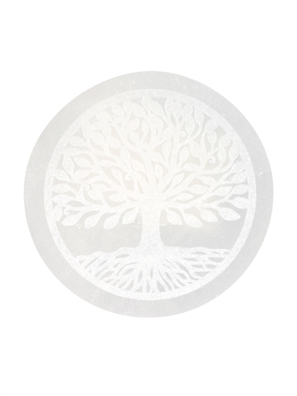 Socle en Sélénite gravé Arbre de Vie 10 cm 2