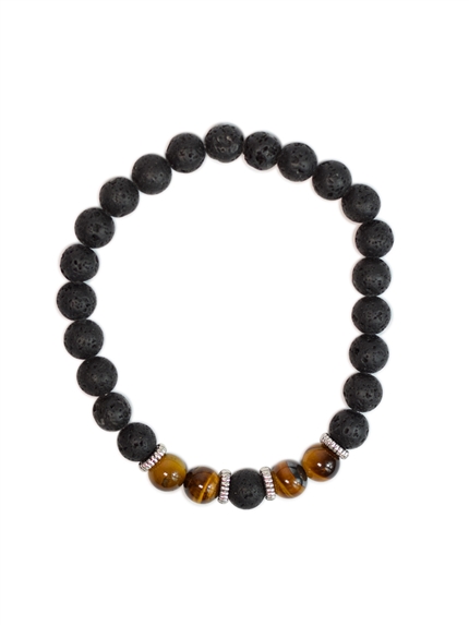 Bracelet perles rondes Oeil de tigre et Pierre de lave 2