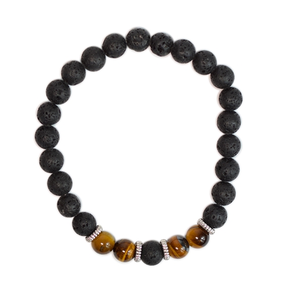 Bracelet perles rondes Oeil de tigre et Pierre de lave 4