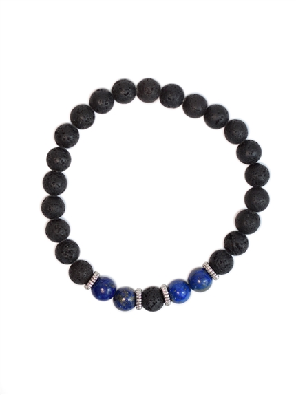 Bracelet perles rondes Lapis-lazuli et Pierre de lave 2
