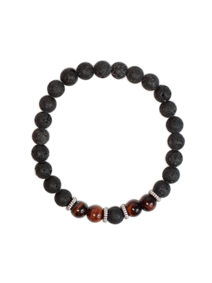 Bracelet perles rondes Oeil de taureau et Pierre de lave 2