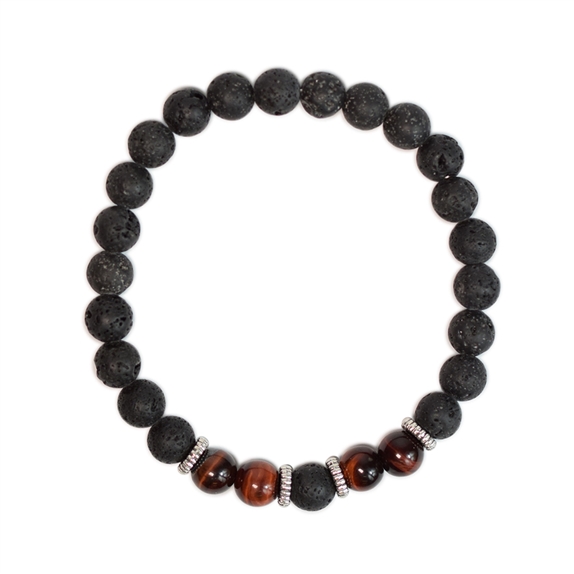 Bracelet perles rondes Oeil de taureau et Pierre de lave 4