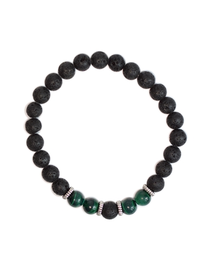 Bracelet perles rondes Malachite et Pierre de lave 2