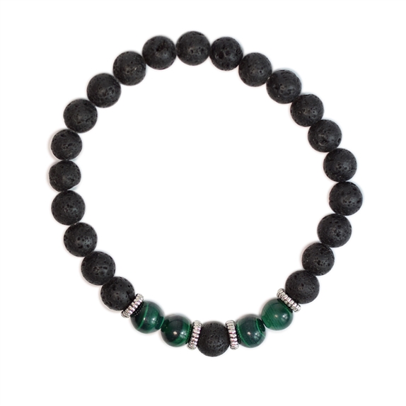 Bracelet perles rondes Malachite et Pierre de lave 4