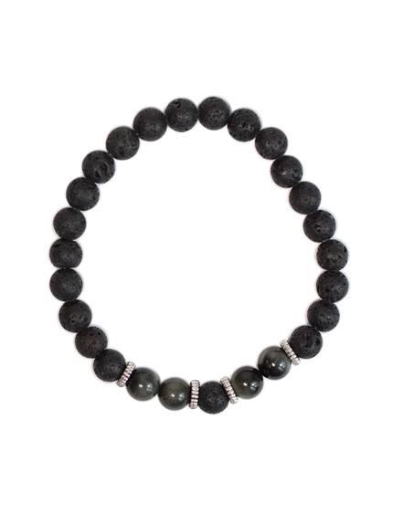 Bracelet perles rondes Oeil de faucon et Pierre de lave 2