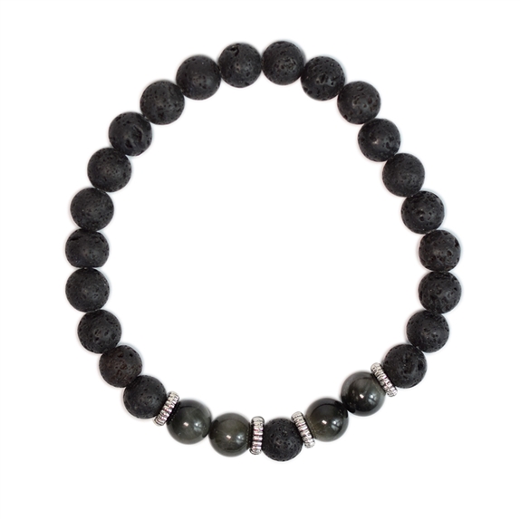 Bracelet perles rondes Oeil de faucon et Pierre de lave 4