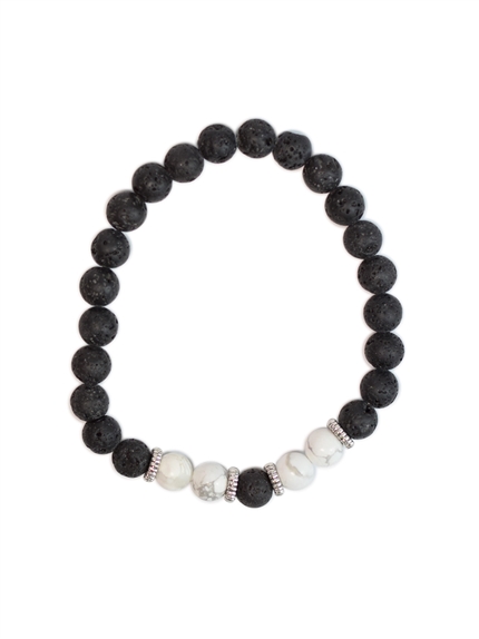Bracelet perles rondes Magnésite et Pierre de lave 2