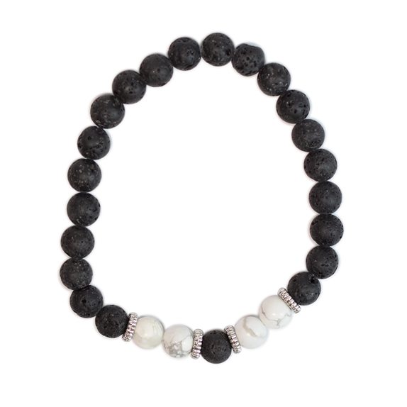 Bracelet perles rondes Magnésite et Pierre de lave 4