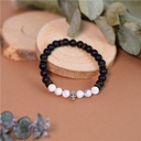 Bracelet perles rondes charms tête de mort Magnésite Obsidienne noire matte 3