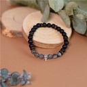 Bracelet perles rondes charms Tête de mort Labradorite Obsidienne noire matte 3