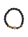 Bracelet perles rondes charms Tête de lion Oeil de tigre Obsidienne noire matte 2