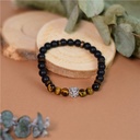 Bracelet perles rondes charms Tête de lion Oeil de tigre Obsidienne noire matte 3