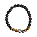 Bracelet perles rondes charms Tête de lion Oeil de tigre Obsidienne noire matte 4