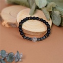 Bracelet perles rondes charms Tête de lion Hématite Obsidienne noire matte 3