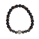 Bracelet perles rondes charms Tête de lion Hématite Obsidienne noire matte 4