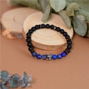 Bracelet perles rondes charms Tête de loup Lapis-lazuli Obsidienne noire matte 3