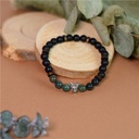Bracelet perles rondes charms Tête de loup Agate mousse Obsidienne noire matte 3