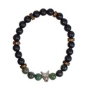 Bracelet perles rondes charms Tête de loup Agate mousse Obsidienne noire matte 4