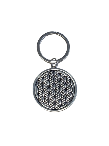 Porte-clef métal argenté Fleur de vie 2