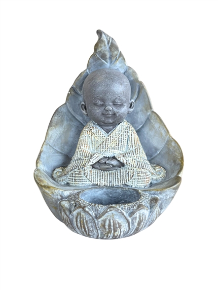 Porte-bougie Moine Méditatif 13,5 cm en Résine - Gris 2