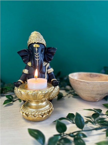 Porte-bougie Ganesh 18 cm en Résine - Doré 2
