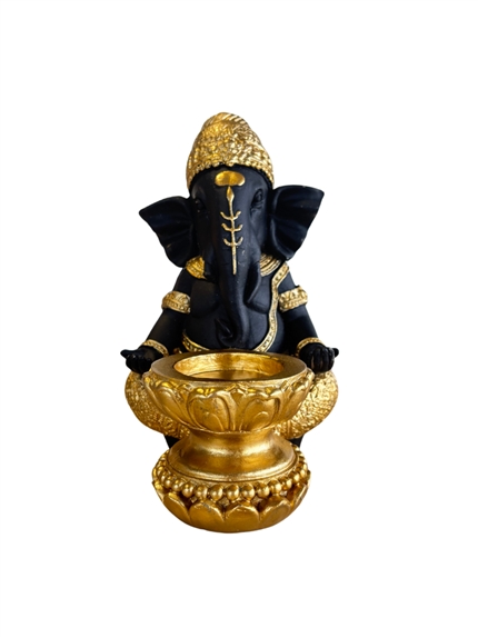 Porte-bougie Ganesh 18 cm en Résine - Doré 3