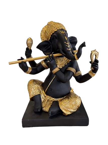 Statuette Ganesh avec Bansuri 23 cm en Résine - Doré 2