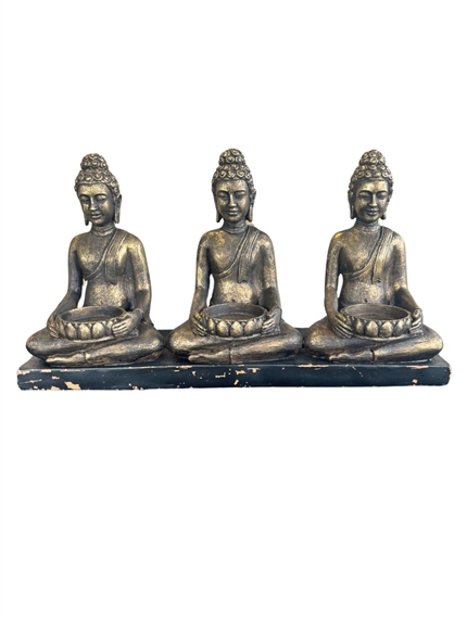 Trio porte-bougies Bouddha Assis 38 cm en Résine 3