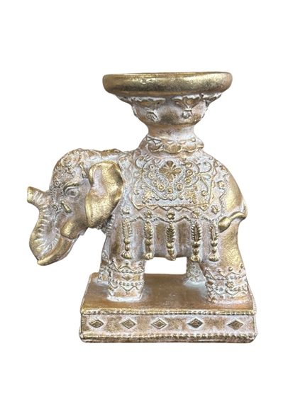 Porte-bougie Eléphant Trompe en bas 11,3 cm - Résine - Doré 3