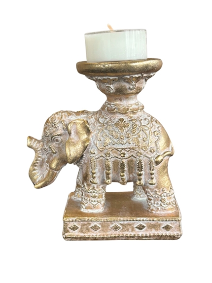 Porte-bougie Eléphant Trompe en bas 11,3 cm - Résine - Doré 4