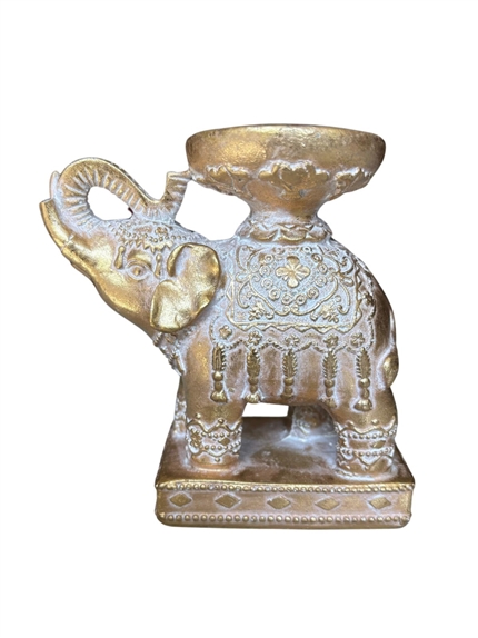 Porte-bougie Eléphant Trompe en l'air 11,3 cm - Résine - Doré 3