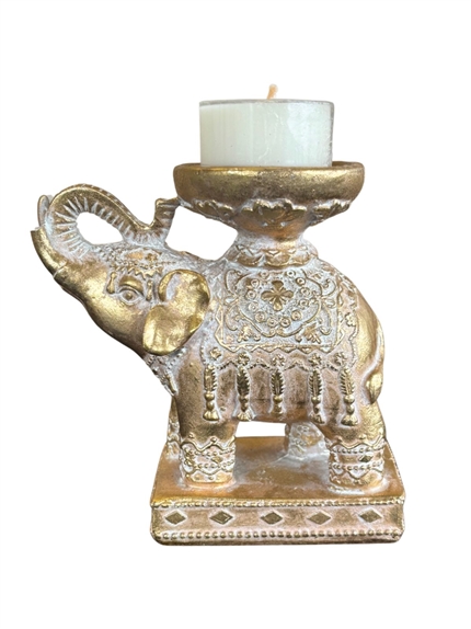 Porte-bougie Eléphant Trompe en l'air 11,3 cm - Résine - Doré 4