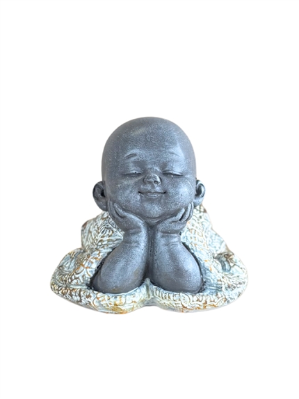 Statuette Moine Allongé 8,5 cm - Résine - Gris 2