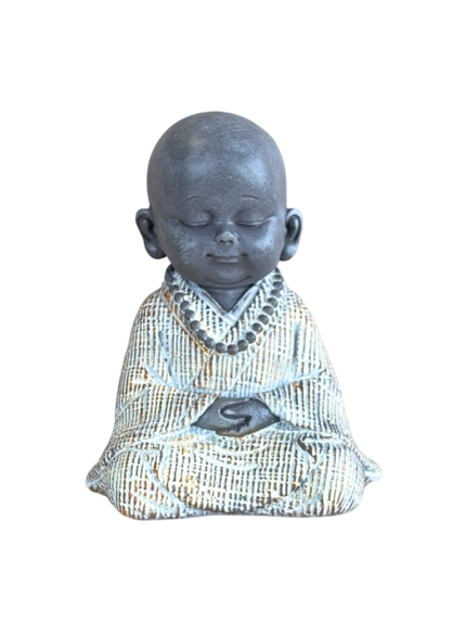 Statuette Moine Méditatif 10 cm - Résine - Gris 2