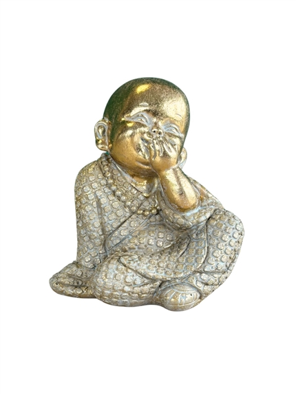 Statuette Moine de la Sagesse - Ne parle pas - 9 cm - Résine - Doré 2