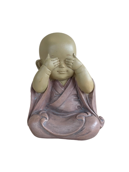Statuette Moine de la Sagesse - Ne vois pas - 10 cm - Résine - Rouge 2