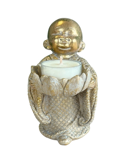 Porte-bougie Moine en Lotus 12,5 cm - Résine - Doré 5