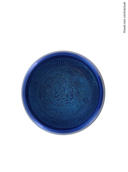 Bol Chantant Tibétain Aluminium Bleu Om env 14 cm 3